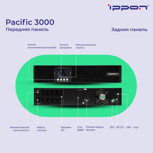 Источник бесперебойного питания Ippon Pacific 3000 2700Вт 3000ВА черный
