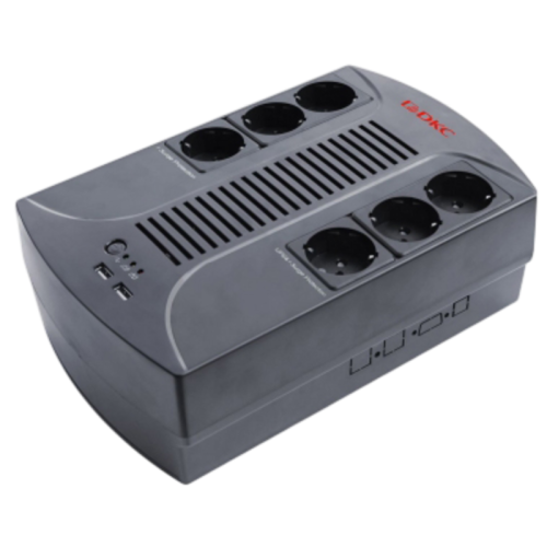 Линейно-интерактивный ИБП ДКС серии Info PDU, 600 ВА/360 Вт, 1/1, 6xSchuko,  USB для зарядки (2), USB + RJ11, 1x7Aч