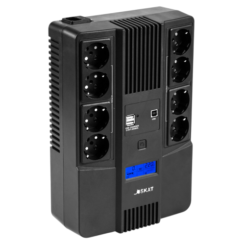 8933 ИБП SKAT-UPS 800-AID-IN-1x9-8 220В 480Вт, LCD, АКБ 1x 9Ач, line interactive, мод.синус, 8хSchuko,2xUS