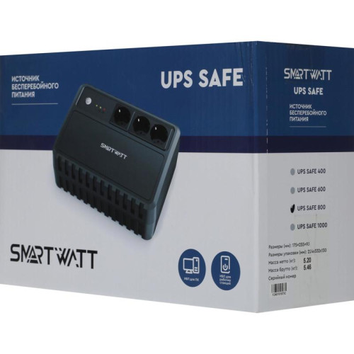 Источник бесперебойного питания Smartwatt Safe 800 480Вт 800ВА черный