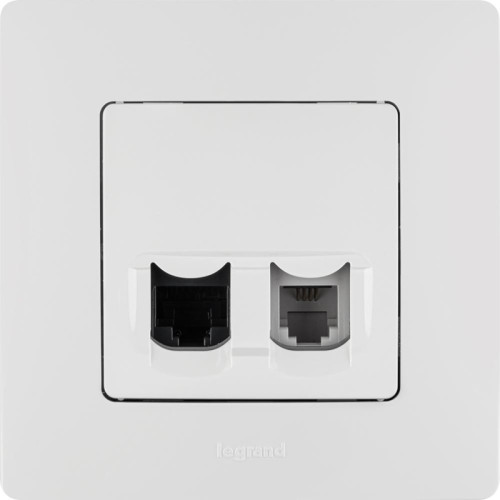 Розетка двойная/ Розетка двойная RJ11+RJ45 кат.5E UTP белый ETIKA