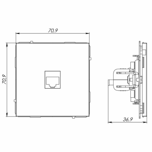 Компьютерная розетка/ Компьютерная розетка RJ-45 без шторки, кат.6А одинарная,KANT, ванильный марципан