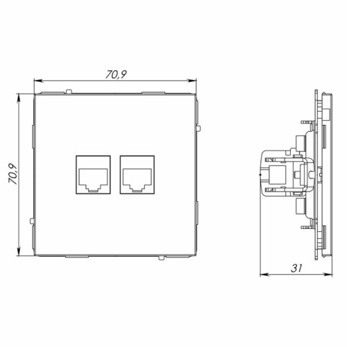 Компьютерная розетка/ Компьютерная розетка RJ-45 без шторки, кат.5е двойная, KANT, белая магнолия