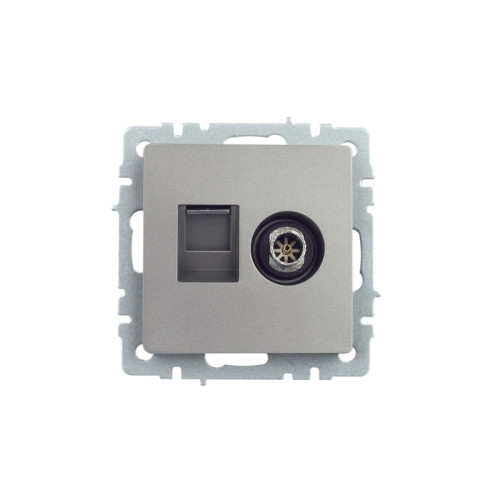 Розетка двойная/ BRITE Розетка двойная TV+RJ-45 кат.5E РТВ/РК12-БрС сталь