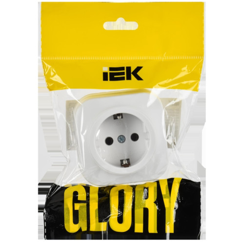 Розетка/ GLORY розетка 1-местная для открытой установки с заземлением без защитных шторок 16А РС20-3-ХБм белый матовый IEK Розетка/ GLORY розетка 1-местная для открытой установки с заземлением без защитных шторок 16А РС20-3-ХБм белый матовый IEK