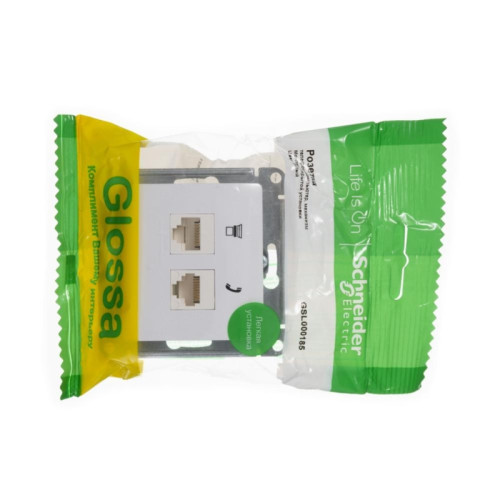Розетка телефон/ GLOSSA розетка телефон/компьютер RJ11+RJ45 категория 5е в рамку белая