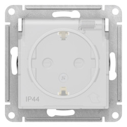 Розетка/ Розетка ATLASDESIGN AQUA с заземлением со шторками с крышкой 16А IP44 механизм белый