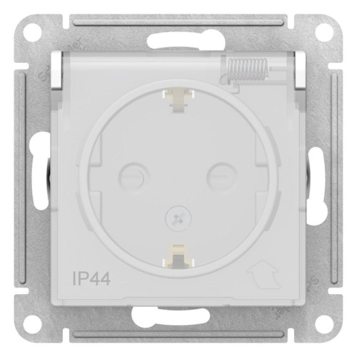 Розетка/ Розетка ATLASDESIGN AQUA с заземлением со шторками с крышкой 16А IP44 механизм белый
