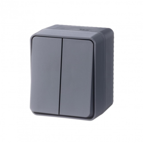 Выключатель/ AtlasDesign Profi54 выключатель двухклавишный IP54 10 АХ, антрацит, Россия