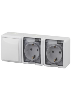 Блок две розетки/ Блок две розетки+выключатель IP54, 16A(10AX)-250В, ОУ, Эра Эксперт, белый, 11-7403-01