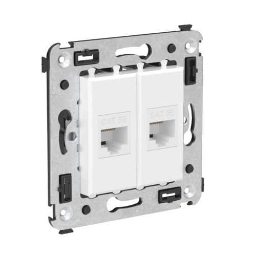Компьютерная розетка/ Avanti Компьютерная розетка RJ-45 без шторки в стену, кат.5е двойная, Белое облако