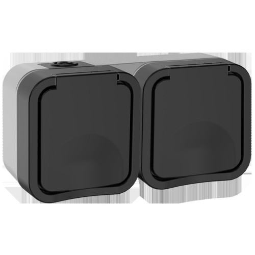 Розетка/ Розетка 2-местная горизонтальная TORS 16А IP55 графит