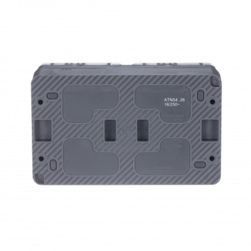 Розетка/ AtlasDesign Profi54 розетка двойная с заземлением со шторками IP54 16А 250B, антрацит, Россия