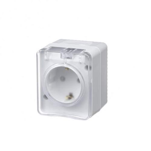 Розетка/ AtlasDesign Profi54 розетка с заземлением со шторками IP54 16А 250B, белый, Россия