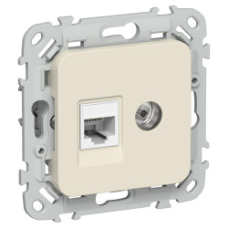 Розетка/ FLITE розетка 2-местная RJ45/TV категория 5Е UTP РКТВ5е-2-0-ФлСл сливочный IEK