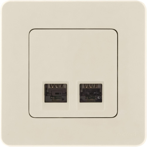 Розетка компьютерная двойная/ Розетка компьютерная двойная RJ-45 категория 5Е UTP слоновая кость INSPIRIA