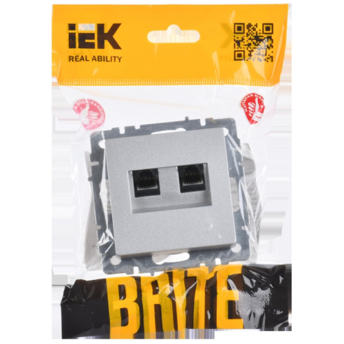 Розетка компьютерная двойная/ BRITE Розетка компьютерная двойная RJ-45 кат.5E РК10-2-БрА алюминий