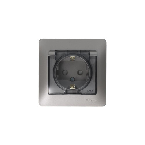 GLOSSA розетка с заземлением со шторками с крышкой в сборе IP44 платина GLOSSA розетка с заземлением со шторками с крышкой в сборе IP44 платина