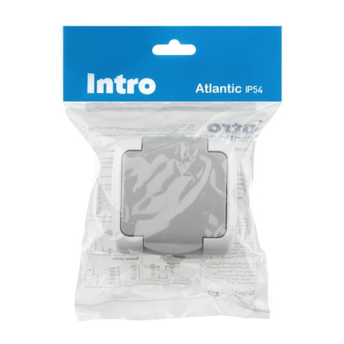 Розетка/ Розетка Intro Atlantic 5-201-03 с заземлением 2P+E Schuko, 16А-250В, IP54, открытой установки, серый