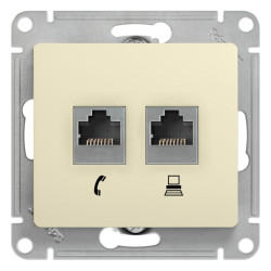Розетка телефон/ GLOSSA розетка телефон/компьютер RJ11+RJ45 категория 5е в рамку бежевая