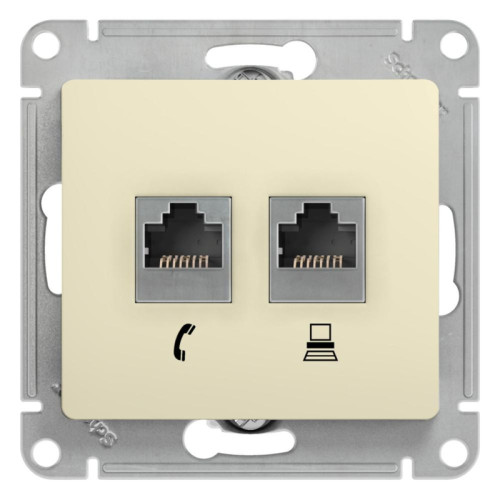 Розетка телефон/ GLOSSA розетка телефон/компьютер RJ11+RJ45 категория 5е в рамку бежевая
