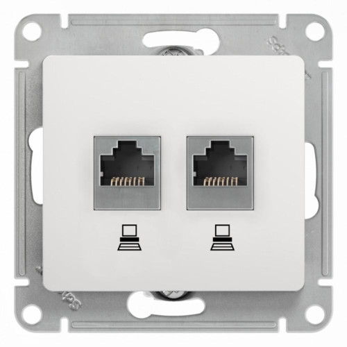 Розетка/ Розетка Glossa двойная компьютерная RJ45 + RJ45 кат.5E механизм белый