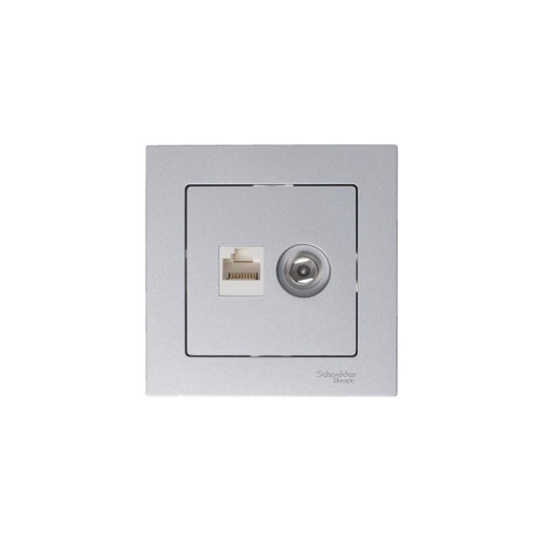 Розетка/ Розетка ATLASDESIGN двойная компьютерная+ТВ RJ45+TV категория 5E механизм алюминий