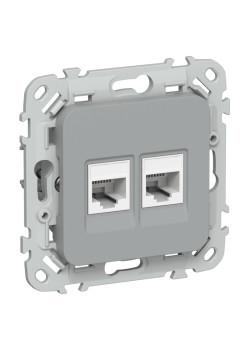 Розетка/ FLITE Розетка 2-местная компьютерная RJ-45 категория 5Е UTP РК5е-2-0-ФлС серый