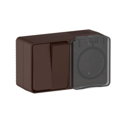Блок розеток/ AtlasDesign PROFI IP54 О/У БЛОК: РОЗ. з/к со шт. 16А, ВЫКЛ.2-клав.10А, КОРИЧНЕВЫЙ