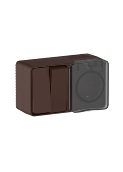 Блок розеток/ AtlasDesign PROFI IP54 О/У БЛОК: РОЗ. з/к со шт. 16А, ВЫКЛ.2-клав.10А, КОРИЧНЕВЫЙ