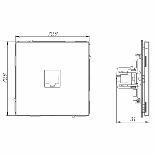 Компьютерная розетка/ Компьютерная розетка RJ-45 без шторки, кат.5е одинарная, KANT, белая магнолия