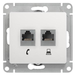 Розетка телефон/ GLOSSA розетка телефон/компьютер RJ11+RJ45 категория 5е в рамку белая