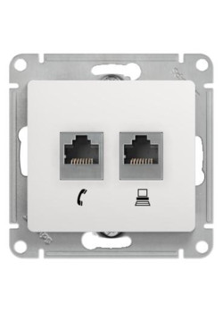 Розетка телефон/ GLOSSA розетка телефон/компьютер RJ11+RJ45 категория 5е в рамку белая