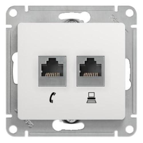 Розетка телефон/ GLOSSA розетка телефон/компьютер RJ11+RJ45 категория 5е в рамку белая