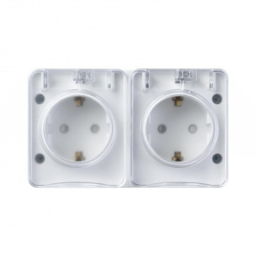 Розетка/ AtlasDesign Profi54 розетка двойная с заземлением со шторками IP54 16А 250B, белый, Россия