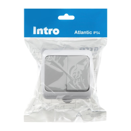 Выключатель/ Выключатель Intro Atlantic 5-104-03 двойной, 10А-250В, IP54, открытой установки, серый