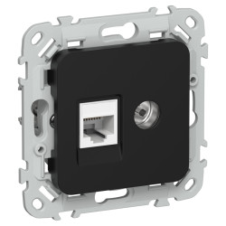 Розетка/ FLITE розетка 2-местная RJ45/TV категория 5Е UTP РКТВ5е-2-0-ФлЧ черный IEK