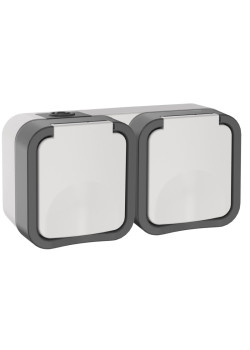 TORS Розетка 2-я с з/к кр. гориз. 16А IP55 TS222 сер-бел IEK