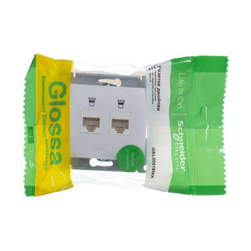 Розетка/ Розетка Glossa двойная компьютерная RJ45 + RJ45 кат.5E механизм белый Розетка/ Розетка Glossa двойная компьютерная RJ45 + RJ45 кат.5E механизм белый