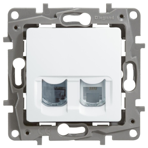 Розетка двойная/ Розетка двойная RJ11+RJ45 кат.5E UTP белый ETIKA