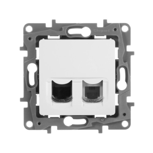 Розетка двойная/ Розетка двойная RJ11+RJ45 кат.5E UTP белый ETIKA