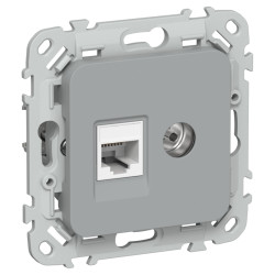 Розетка/ FLITE розетка 2-местная RJ45/TV категория 5Е UTP РКТВ5е-2-0-ФлС серый IEK