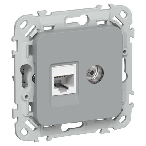 Розетка/ FLITE розетка 2-местная RJ45/TV категория 5Е UTP РКТВ5е-2-0-ФлС серый IEK