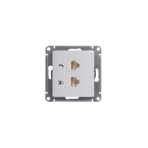 Розетка телефон/ GLOSSA розетка телефон/компьютер RJ11+RJ45 категория 5е в рамку белая