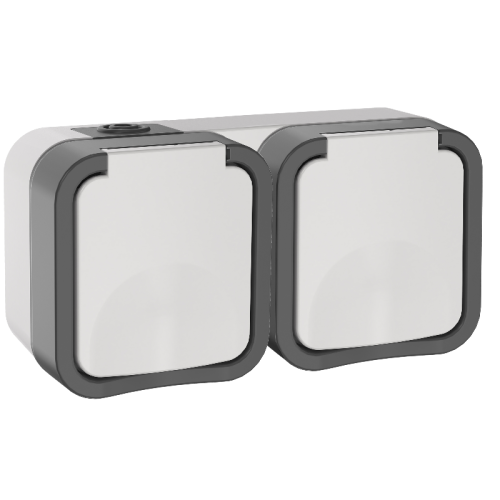 TORS Розетка 2-я с з/к кр. гориз. 16А IP55 TS222 сер-бел IEK