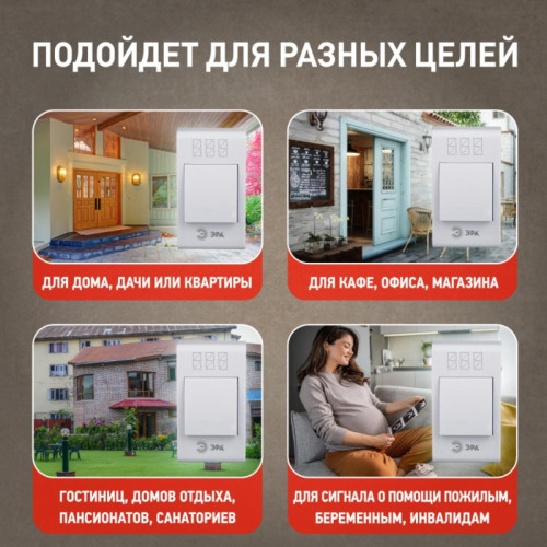 Звонок дверной беспроводной батарейках/ Звонок дверной беспроводной на батарейках 32 мелодии 100м IP20 бело-оранжевый 2АА/А23 A02