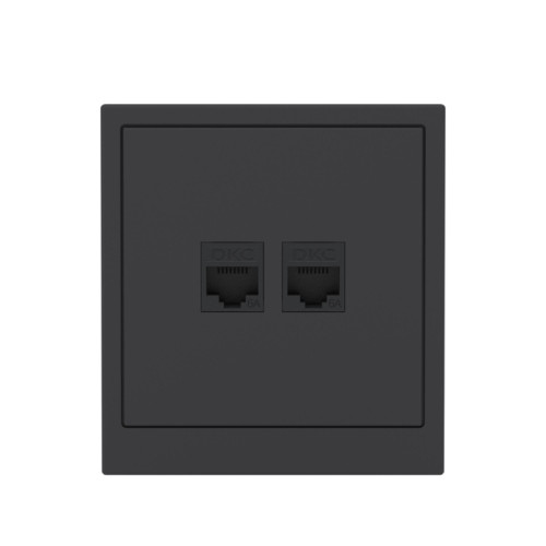 Компьютерная розетка/ Компьютерная розетка RJ-45 без шторки, кат.6А двойная, KANT, черный уголь Компьютерная розетка/ Компьютерная розетка RJ-45 без шторки, кат.6А двойная, KANT, черный уголь