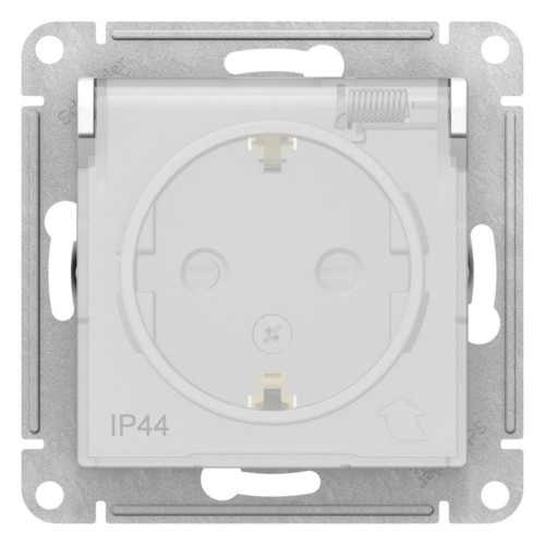 Розетка/ Розетка ATLASDESIGN AQUA с заземлением со шторками с крышкой 16А IP44 механизм белый