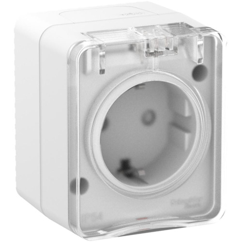 Розетка/ AtlasDesign Profi54 розетка с заземлением со шторками IP54 16А 250B, белый, Россия
