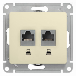 Розетка/ Розетка Glossa двойная компьютерная RJ45 + RJ45 кат.5E механизм бежевый